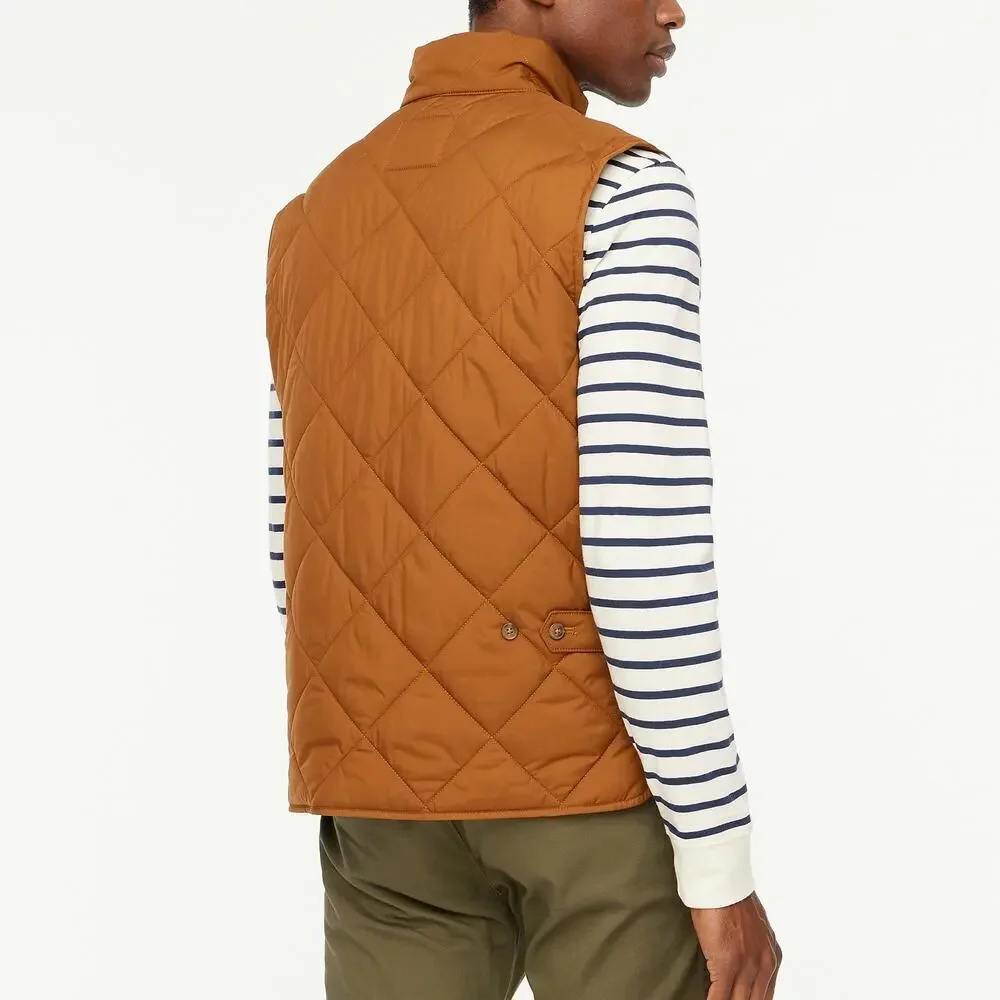 J. Crew Men's Full Zip Quilted Walker Vest Sleeveless Glazed Pecan Size L NWT